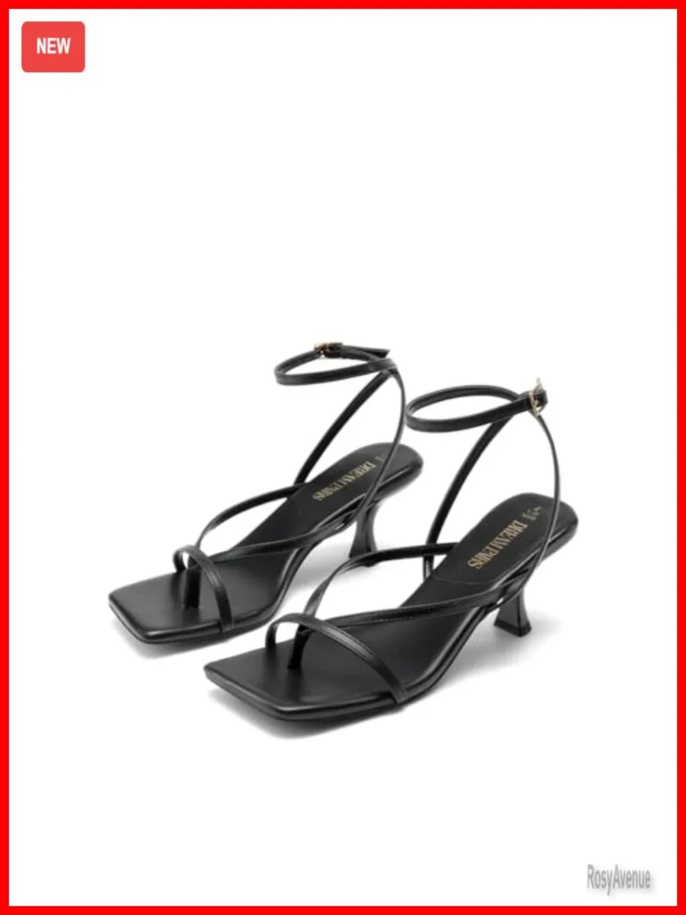 Strappy Square Toe Kitten Heel Sandals with Ankle Strap for Wedding Guest